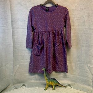 Vintage Lands End Cotton Long Sleeve Ditsy Floral Purple Kids Dress | Medium 5/6